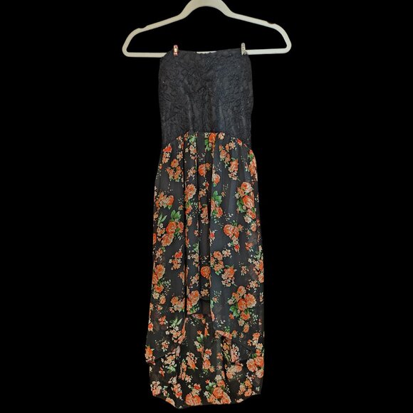 Deb Black Strapless Maxi Dress with Floral Skirt Size Small - Picture 4 of 6